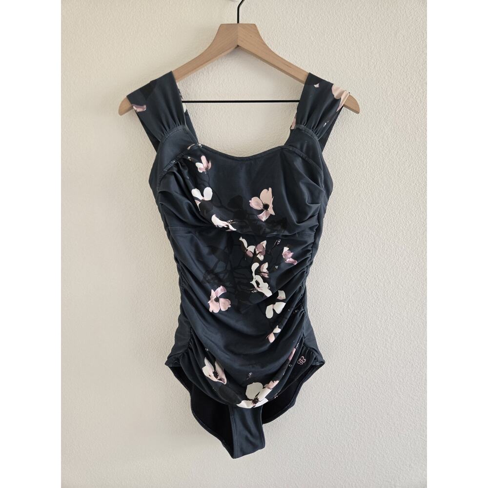Albion Womens Dark Green Floral Victoria Off Shoulder One Piece Small Swimsuit